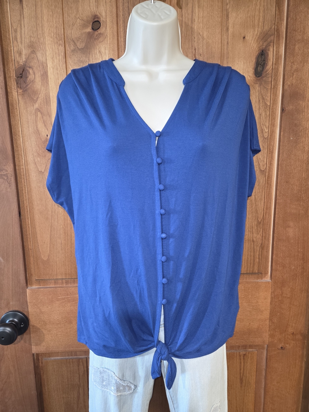 Coldwater Creek Royal Blue Button-Front Tie-Hem Blouse
